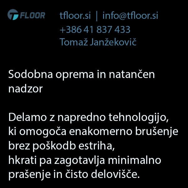 Fino brušen estrih za popolno končno obdelavo tal ter sodobna oprema Fino brušen estrih za popolno končno obdelavo tal ter sodobna oprema