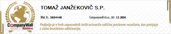 Tomaž Janžekovič s.p. zlata bonitetna ocena Tomaž Janžekovič s.p. zlata bonitetna ocena